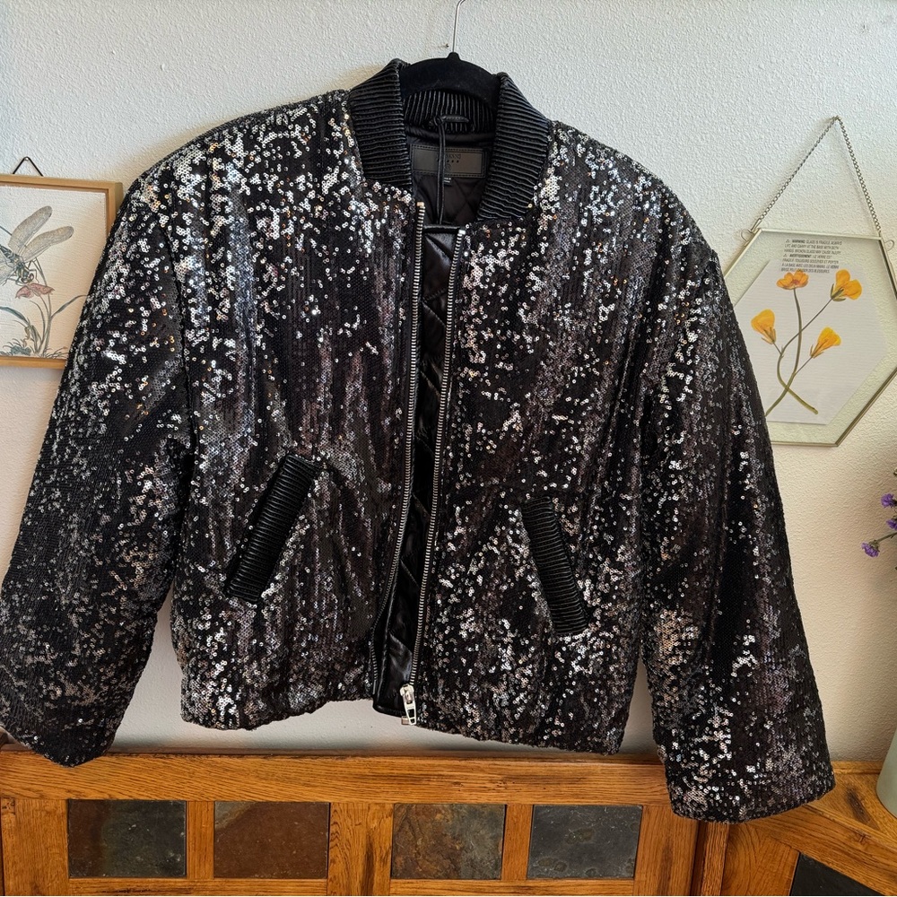 Blank NYC Black and Silver Sequin Bomber Jacket ⚡️NWT⚡️